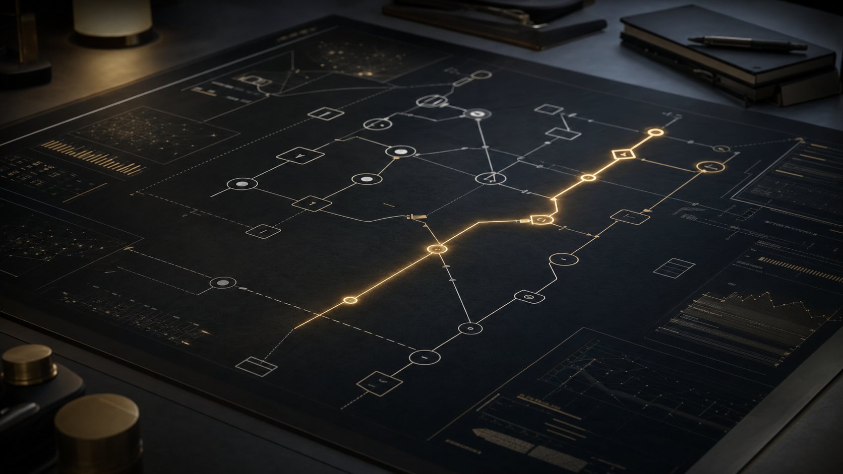 Diagnostic business process map with highlighted constraint path